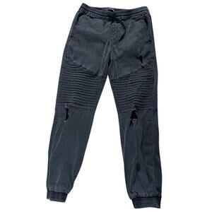 Hot Topic Men Medium Moto Style Pull On Pants Jogger Gray Distressed Stretch